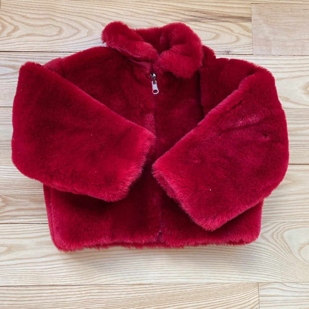 Toddlers red faux fur jacket